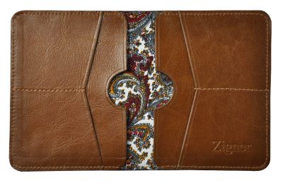 Skórzany Portfel z Włoską Podszewką - Superslim Light Brown Fabric