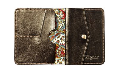 Skórzany Portfel z Włoską Podszewką 2w1 - Superslim Dark Brown Coin Fabric