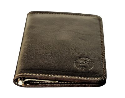 Skórzany Portfel z Włoską Podszewką 2w1 - Superslim Dark Brown Coin Fabric