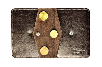 Skórzany Portfel z Włoską Podszewką 2w1 - Superslim Dark Brown Coin Fabric