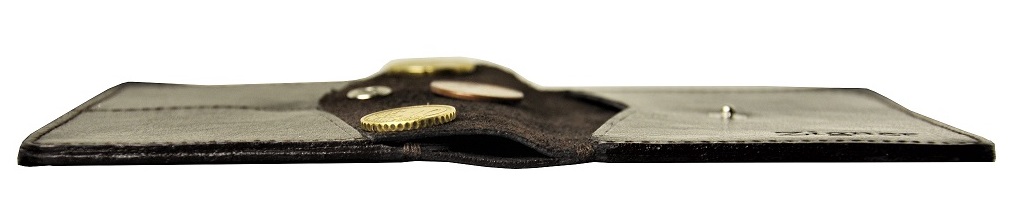 Cienki portfel skórzany dark brown coin - przekroj