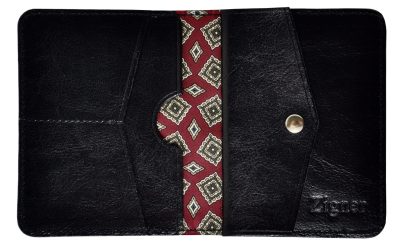 Cienki portfel ze skóry z jedwabiem i miejscem na monety