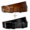 dwa skórzane paski do spodni brązowy i czarny szerokie 4 cm