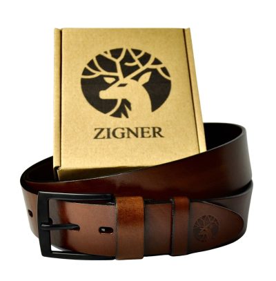 Brązowy Skórzany Pasek do Spodni z Czarną Klamrą- universal brown MAT 4cm