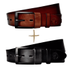 Zestaw - Dwa Skórzane Paski do Spodni z czarną klamrą szerokie 4cm Brązowy + Czarny