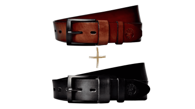 Zestaw - Dwa Skórzane Paski do Spodni z czarną klamrą szerokie 4cm Brązowy + Czarny