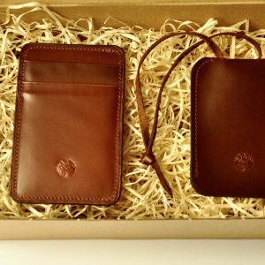 Zestaw Skórzany Whiskey Brown: Portfel na karty damski / męski + Etui na klucze