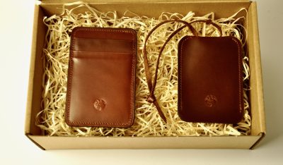 Zestaw Skórzany Whiskey Brown: Portfel na karty damski / męski + Etui na klucze