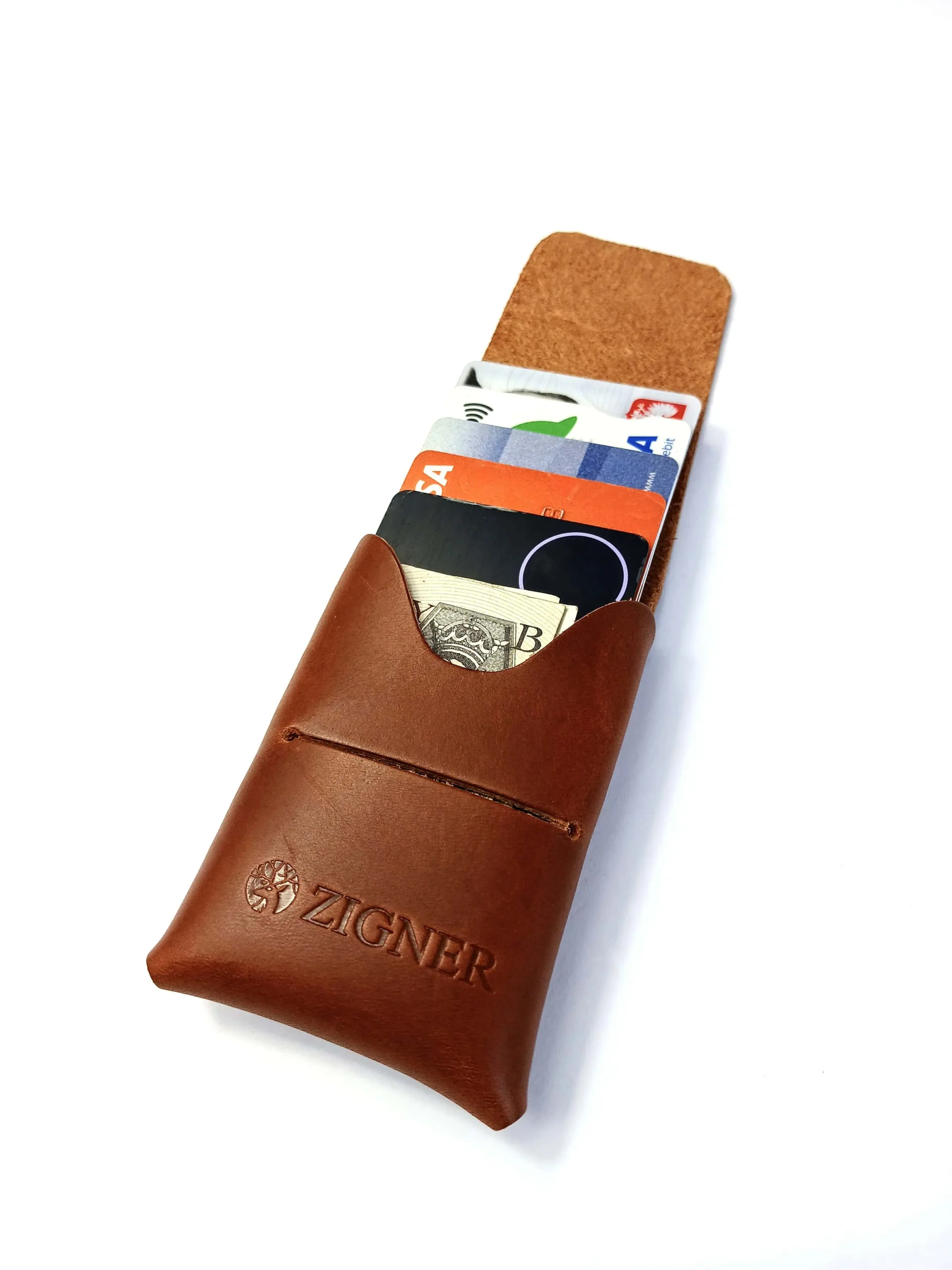 Card Holder ZIGNER otwarty – widok na karty i konstrukcję bez szwów